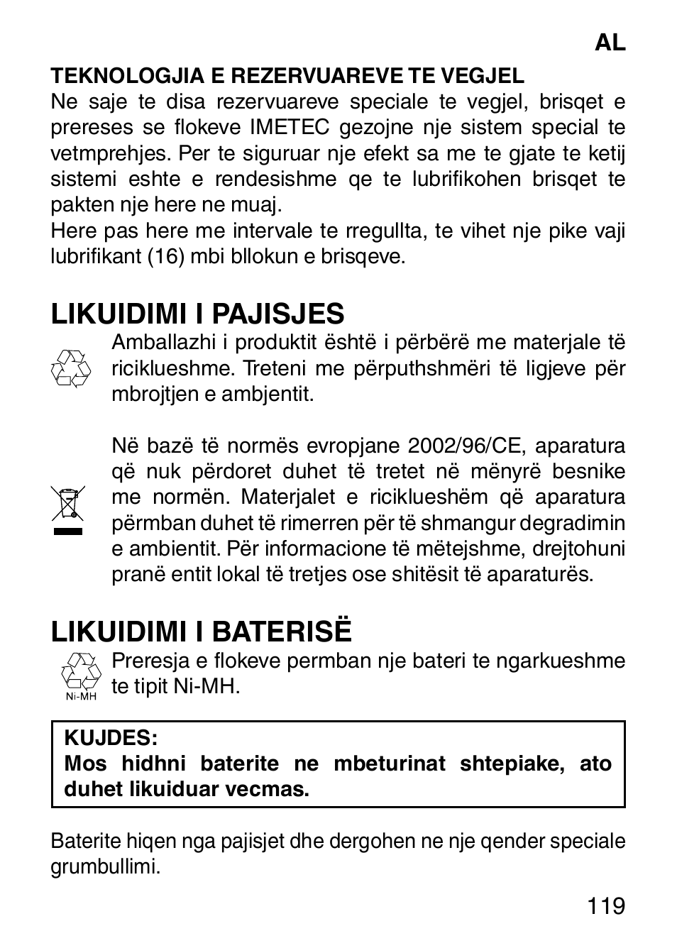 Likuidimi i pajisjes, Likuidimi i baterisë | Imetec HI MAN EXPERT HC7 200 User Manual | Page 126 / 128