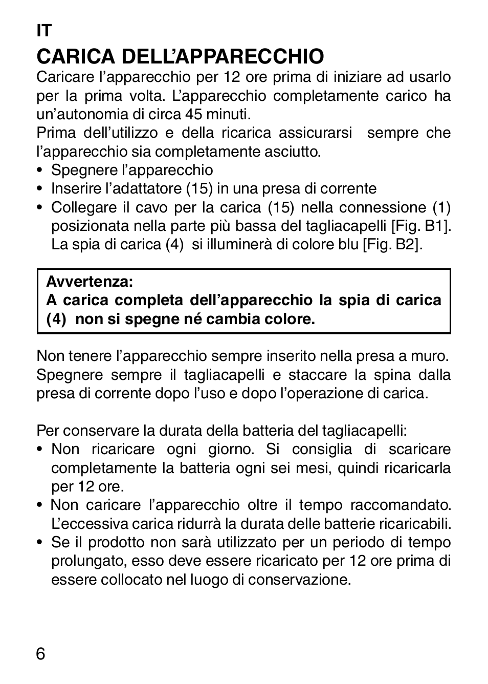 Carica dell’apparecchio | Imetec HI MAN EXPERT HC7 200 User Manual | Page 13 / 128