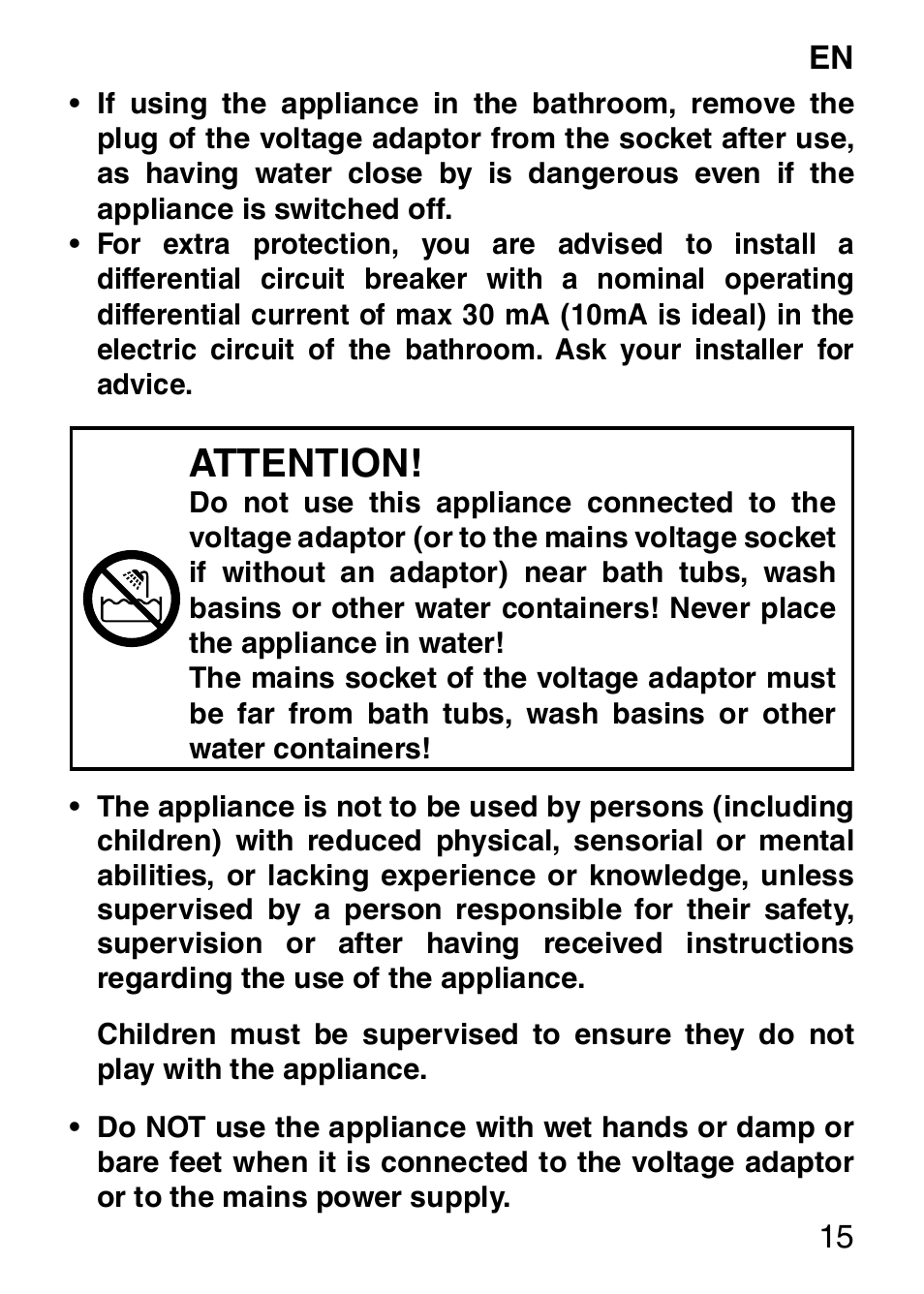 Attention | Imetec HI MAN EXPERT HC7 200 User Manual | Page 22 / 128