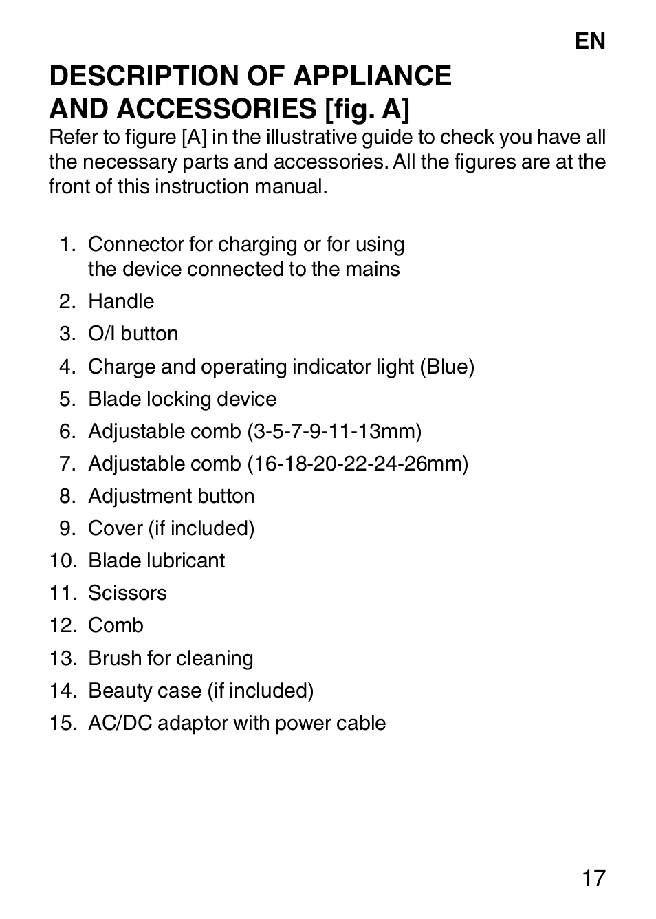 Description of appliance and accessories [fig. a | Imetec HI MAN EXPERT HC7 200 User Manual | Page 24 / 128
