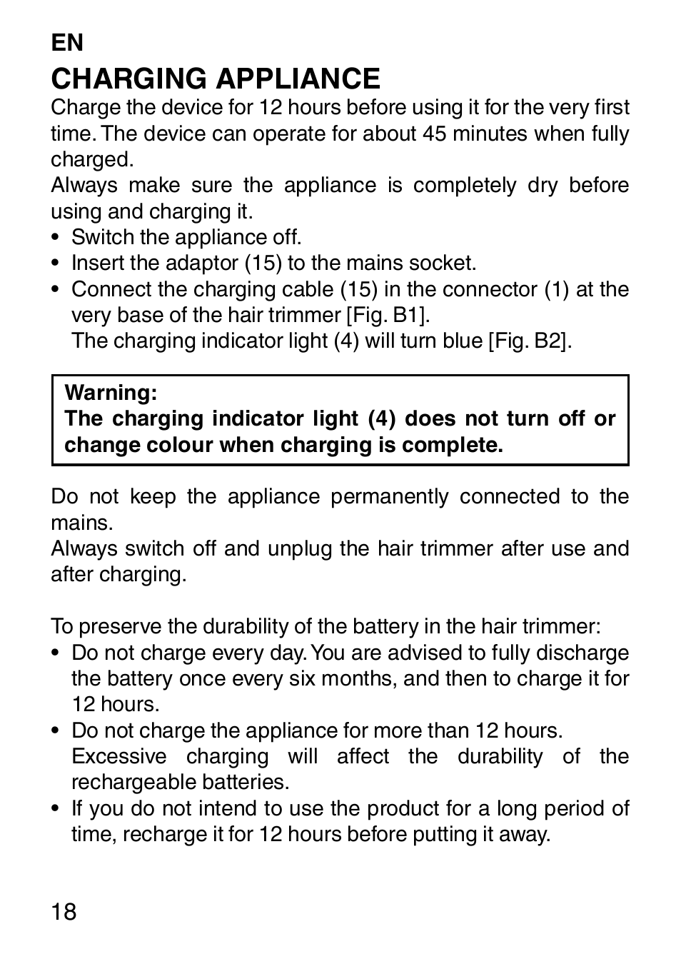 Charging appliance | Imetec HI MAN EXPERT HC7 200 User Manual | Page 25 / 128