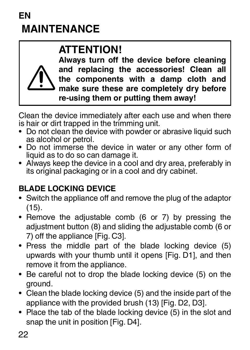 Maintenance attention | Imetec HI MAN EXPERT HC7 200 User Manual | Page 29 / 128