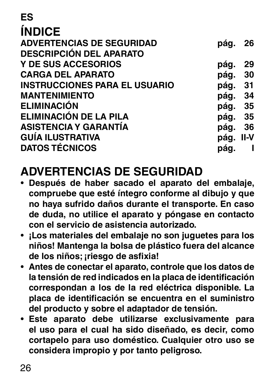 Índice, Advertencias de seguridad | Imetec HI MAN EXPERT HC7 200 User Manual | Page 33 / 128