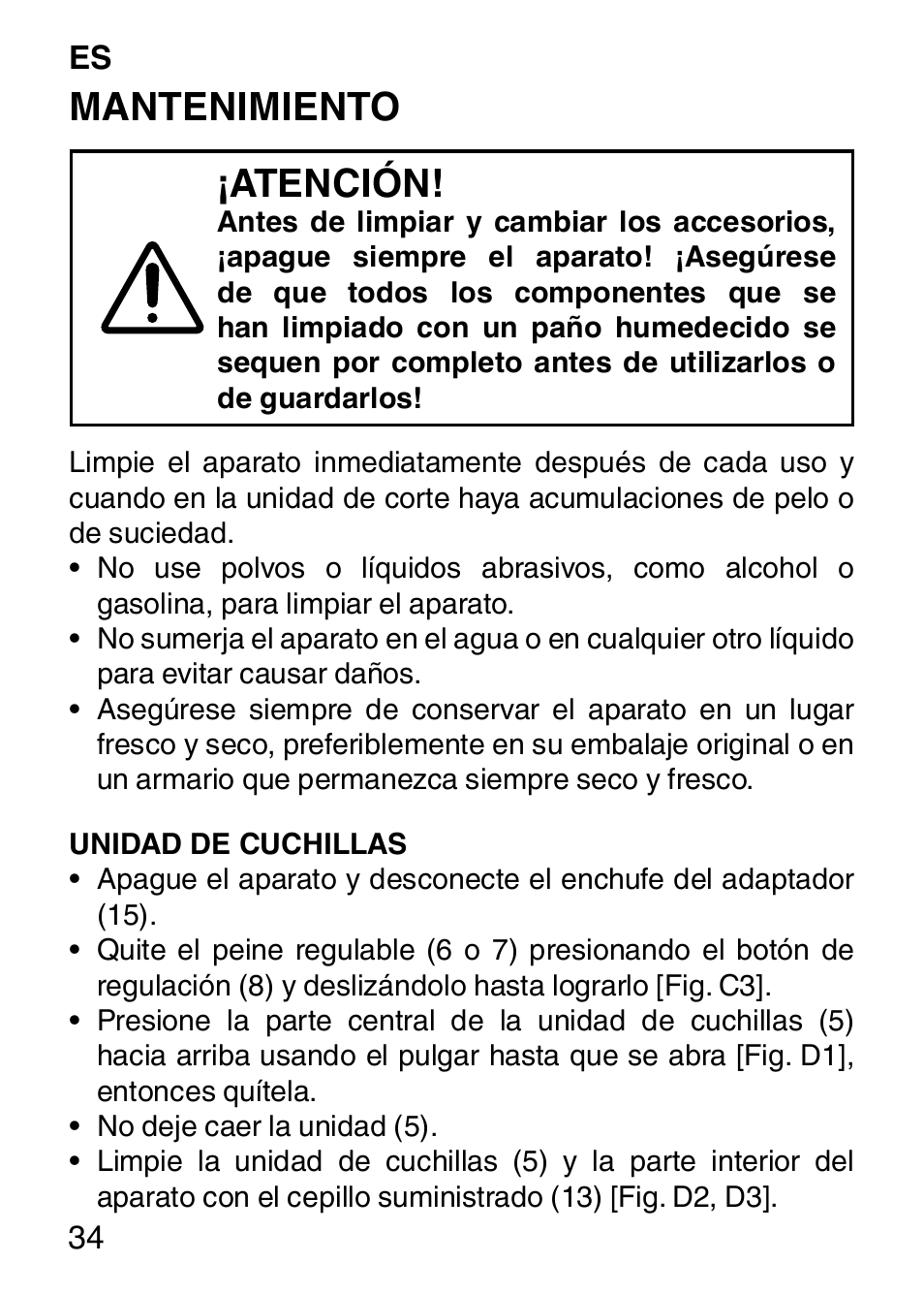 Mantenimiento ¡atención | Imetec HI MAN EXPERT HC7 200 User Manual | Page 41 / 128