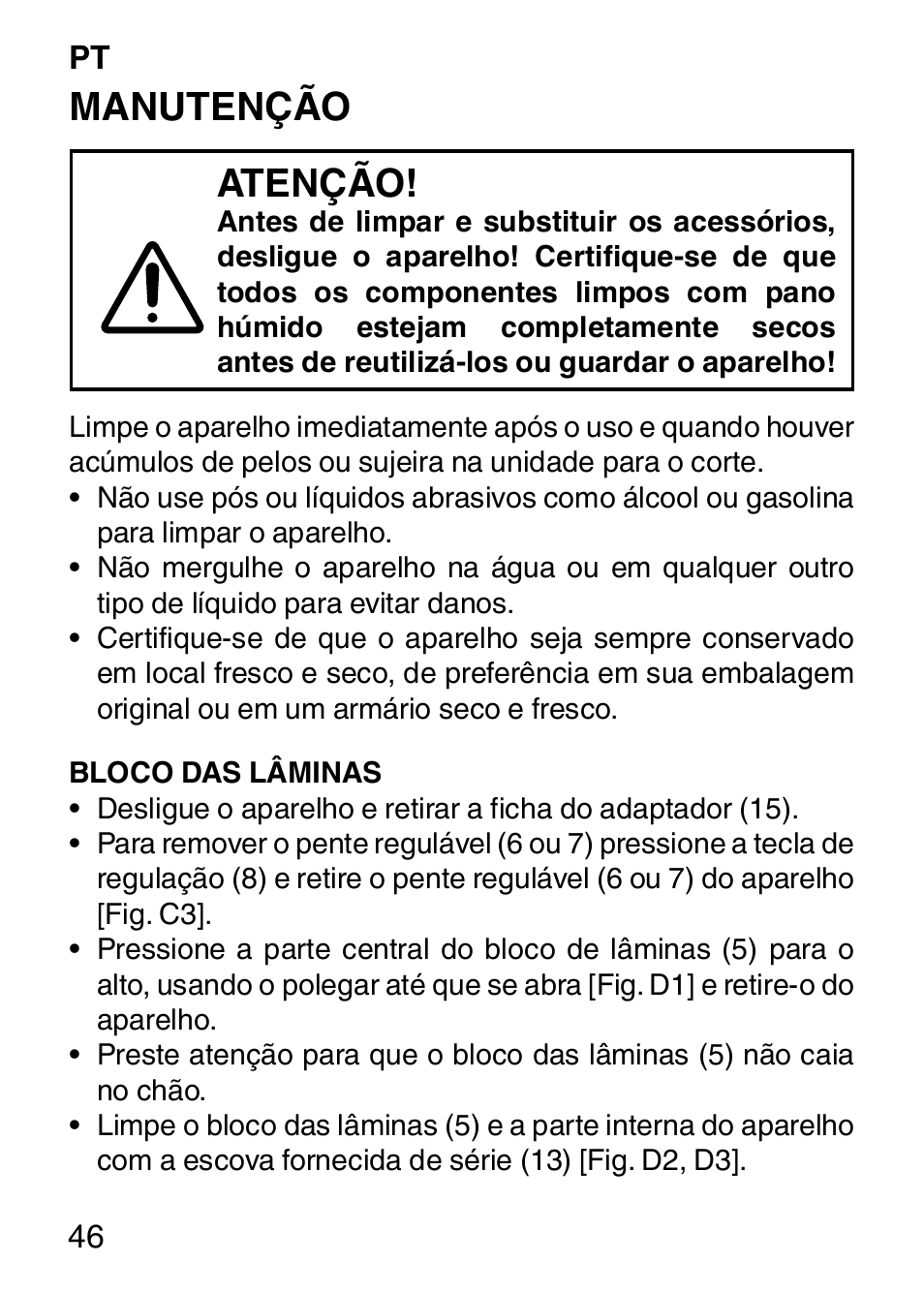 Manutenção atenção | Imetec HI MAN EXPERT HC7 200 User Manual | Page 53 / 128