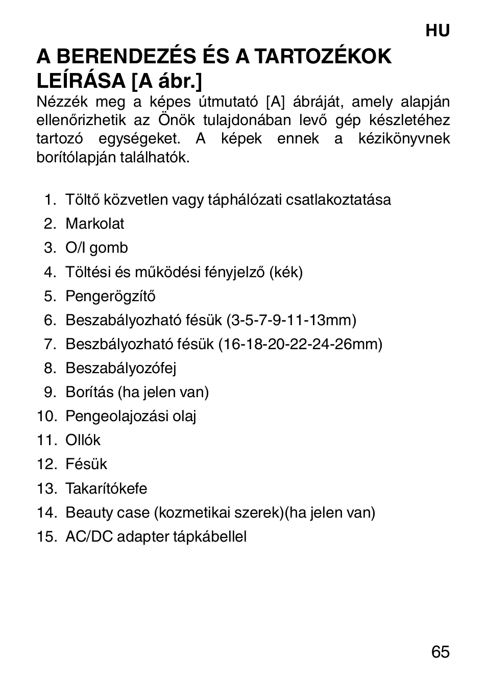 A berendezés és a tartozékok leírása [a ábr | Imetec HI MAN EXPERT HC7 200 User Manual | Page 72 / 128