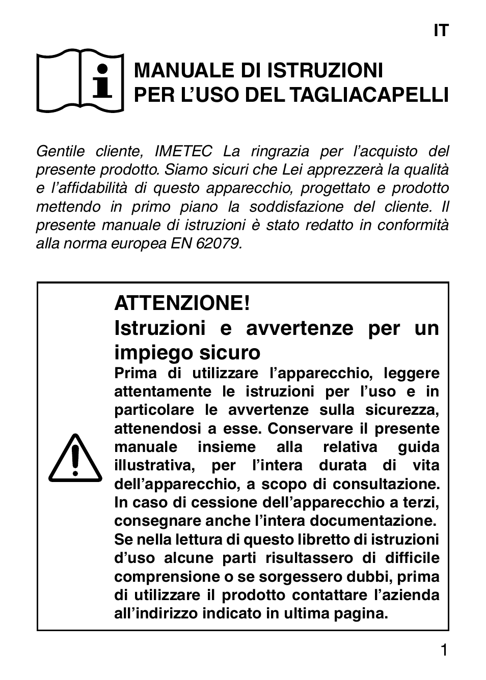 Manuale di istruzioni per l’uso del tagliacapelli | Imetec HI MAN EXPERT HC7 200 User Manual | Page 8 / 128