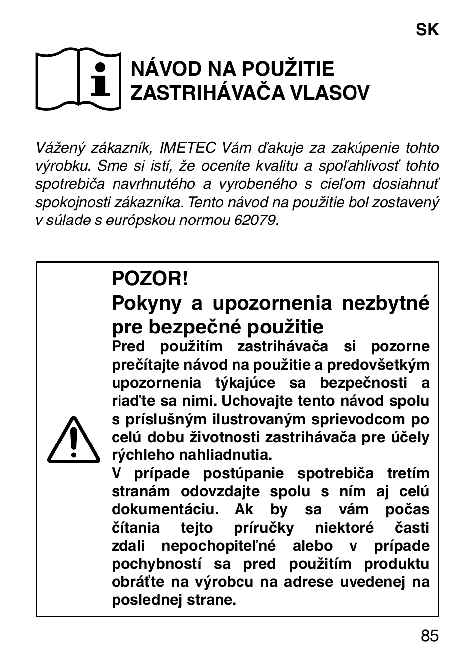 Návod na použitie zastrihávača vlasov | Imetec HI MAN EXPERT HC7 200 User Manual | Page 92 / 128