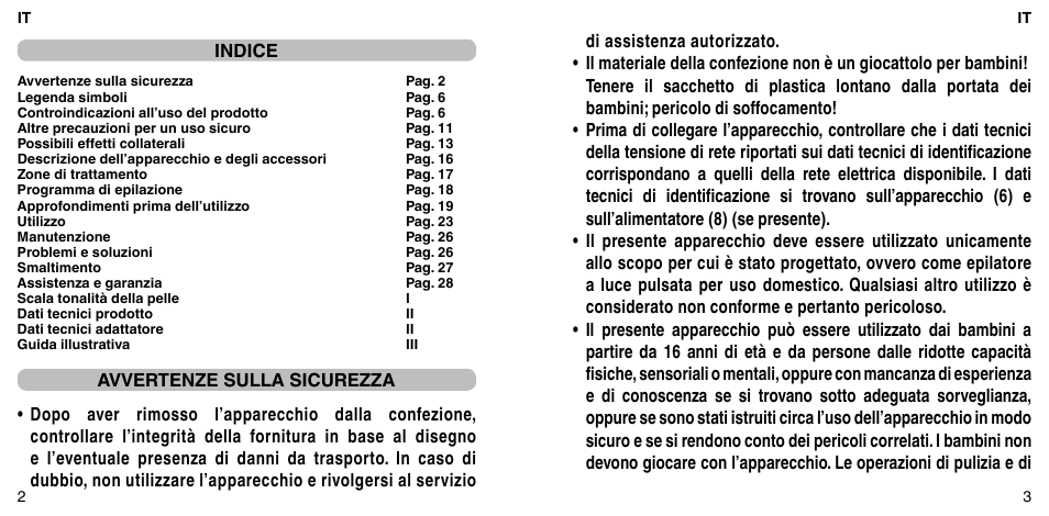Indice | Imetec BELLISSIMA ZERO User Manual | Page 3 / 59