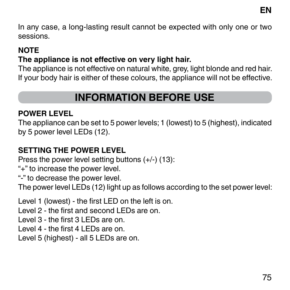 Information before use | Imetec BELLISSIMA SENSEPIL LUX User Manual | Page 79 / 118