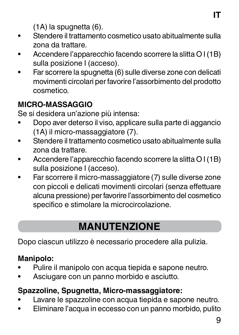 Manutenzione | Imetec BELLISSIMA FACE CLEANSING User Manual | Page 11 / 58
