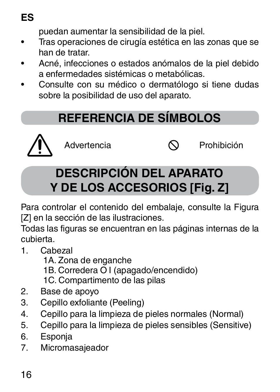 Referencia de símbolos | Imetec BELLISSIMA FACE CLEANSING User Manual | Page 18 / 58