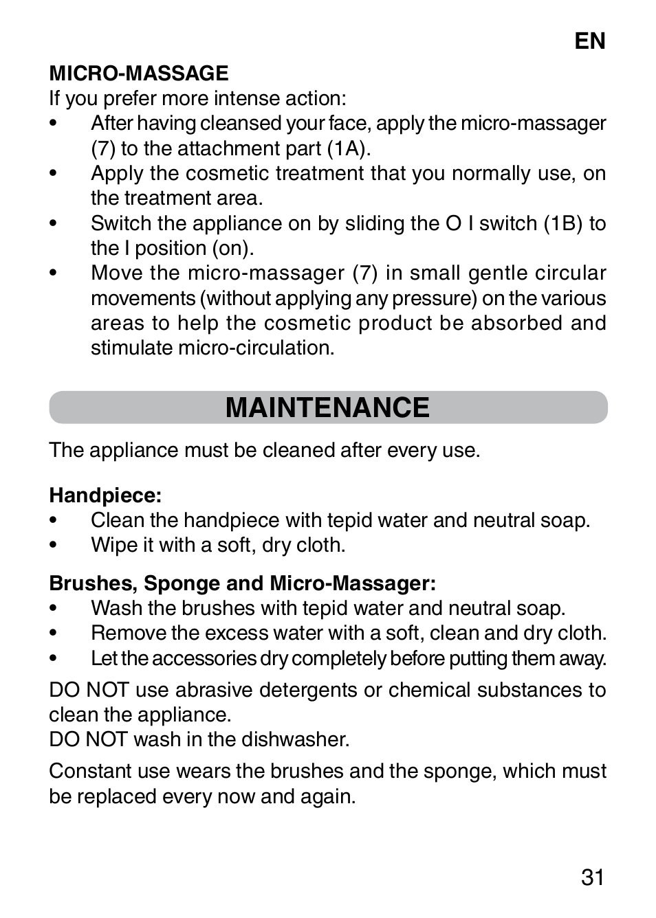 Maintenance | Imetec BELLISSIMA FACE CLEANSING User Manual | Page 33 / 58