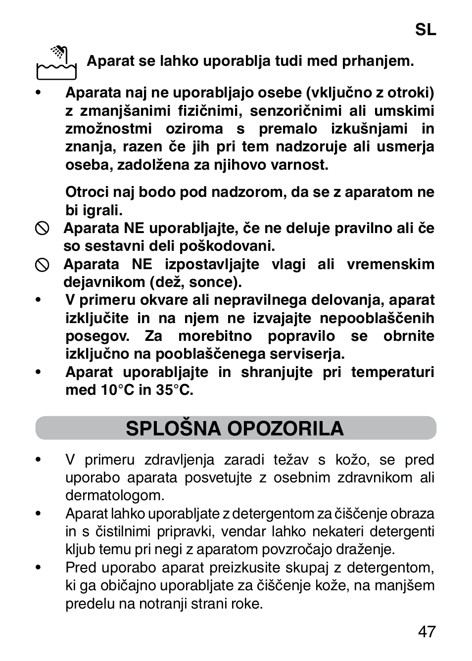 Splošna opozorila | Imetec BELLISSIMA FACE CLEANSING User Manual | Page 49 / 58