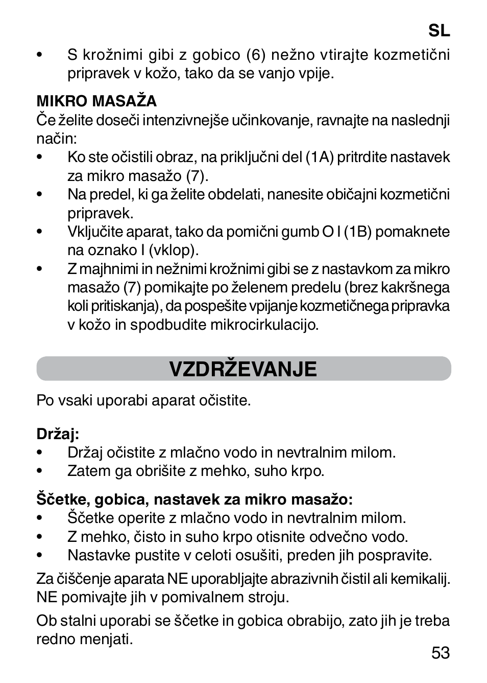 Vzdrževanje | Imetec BELLISSIMA FACE CLEANSING User Manual | Page 55 / 58