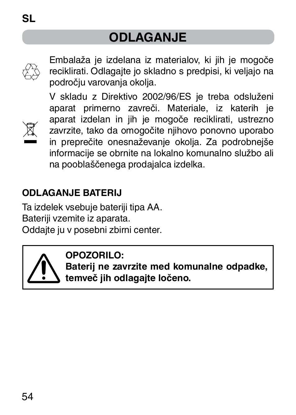 Odlaganje | Imetec BELLISSIMA FACE CLEANSING User Manual | Page 56 / 58