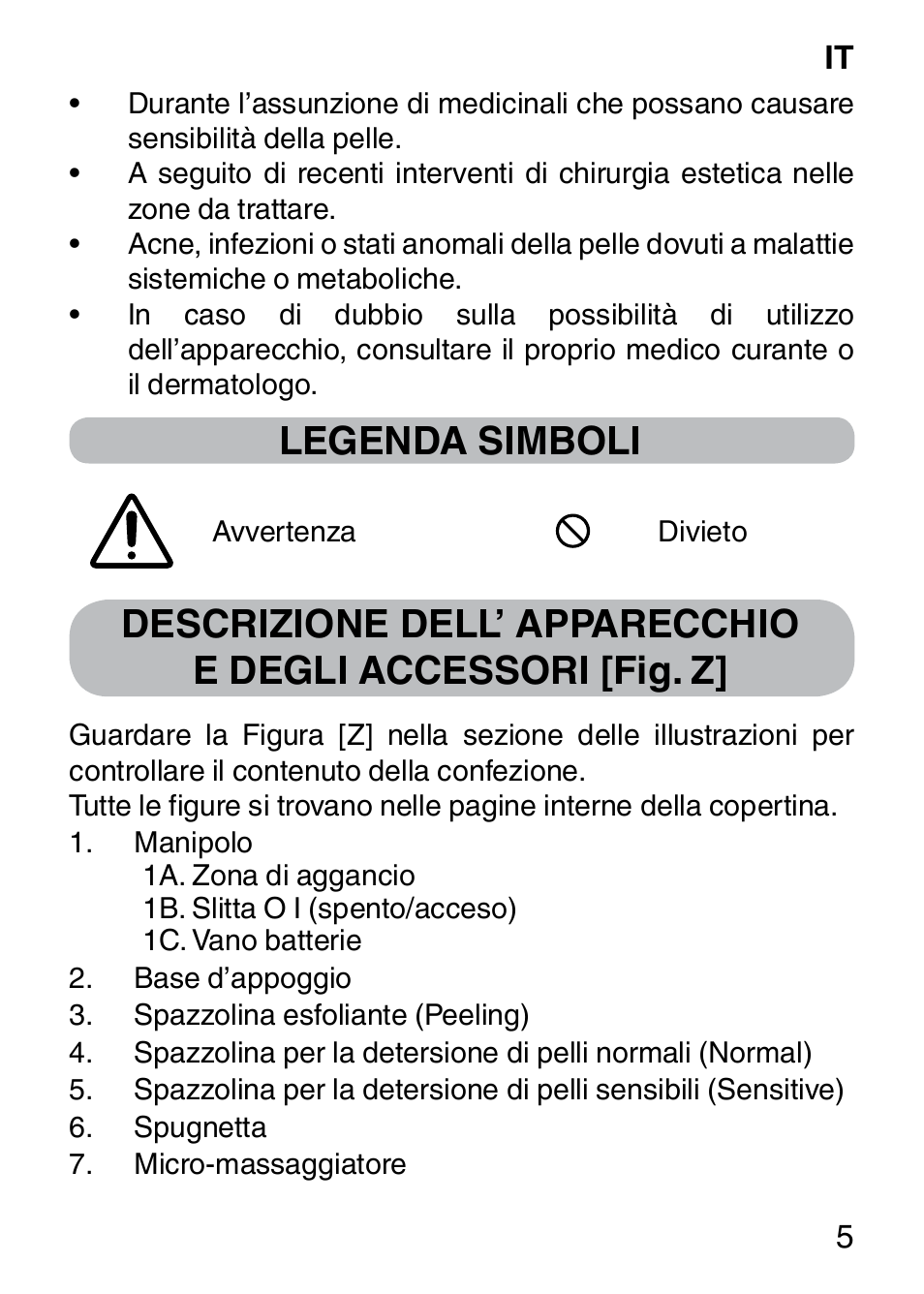 Legenda simboli | Imetec BELLISSIMA FACE CLEANSING User Manual | Page 7 / 58