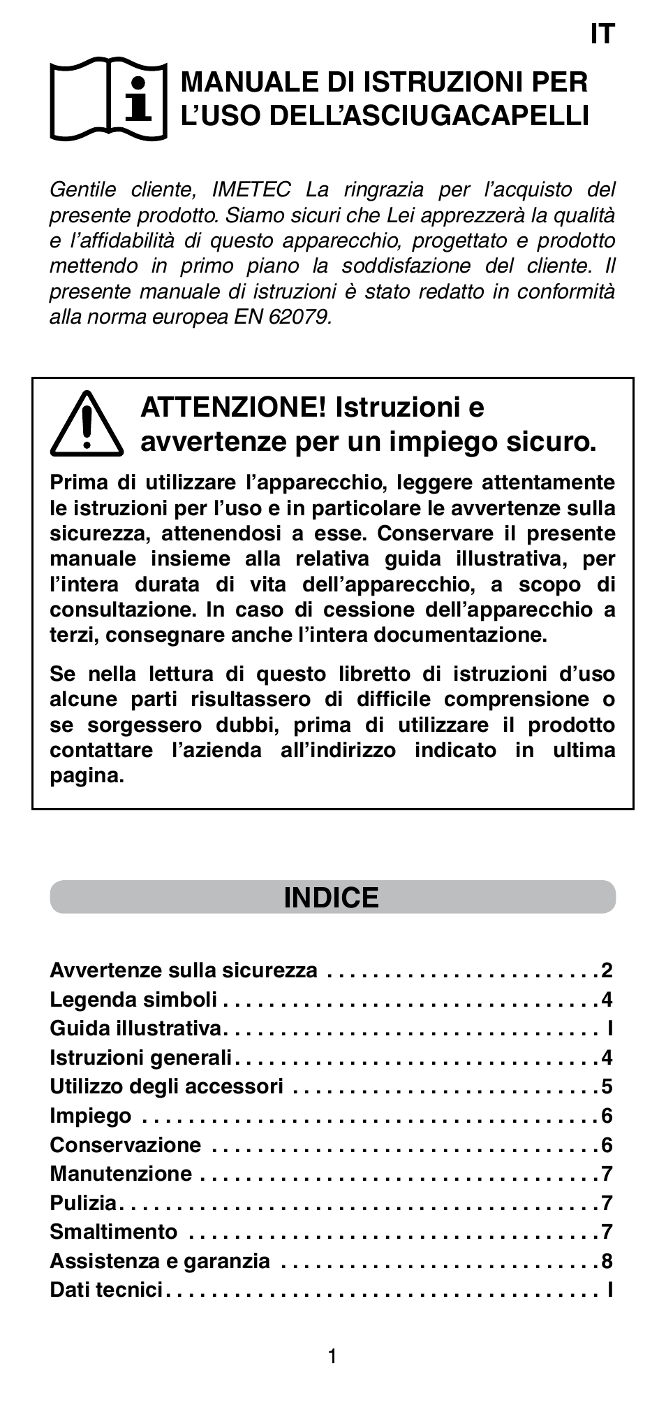 Indice | Imetec BELLISSIMA PC5 2500 User Manual | Page 3 / 84