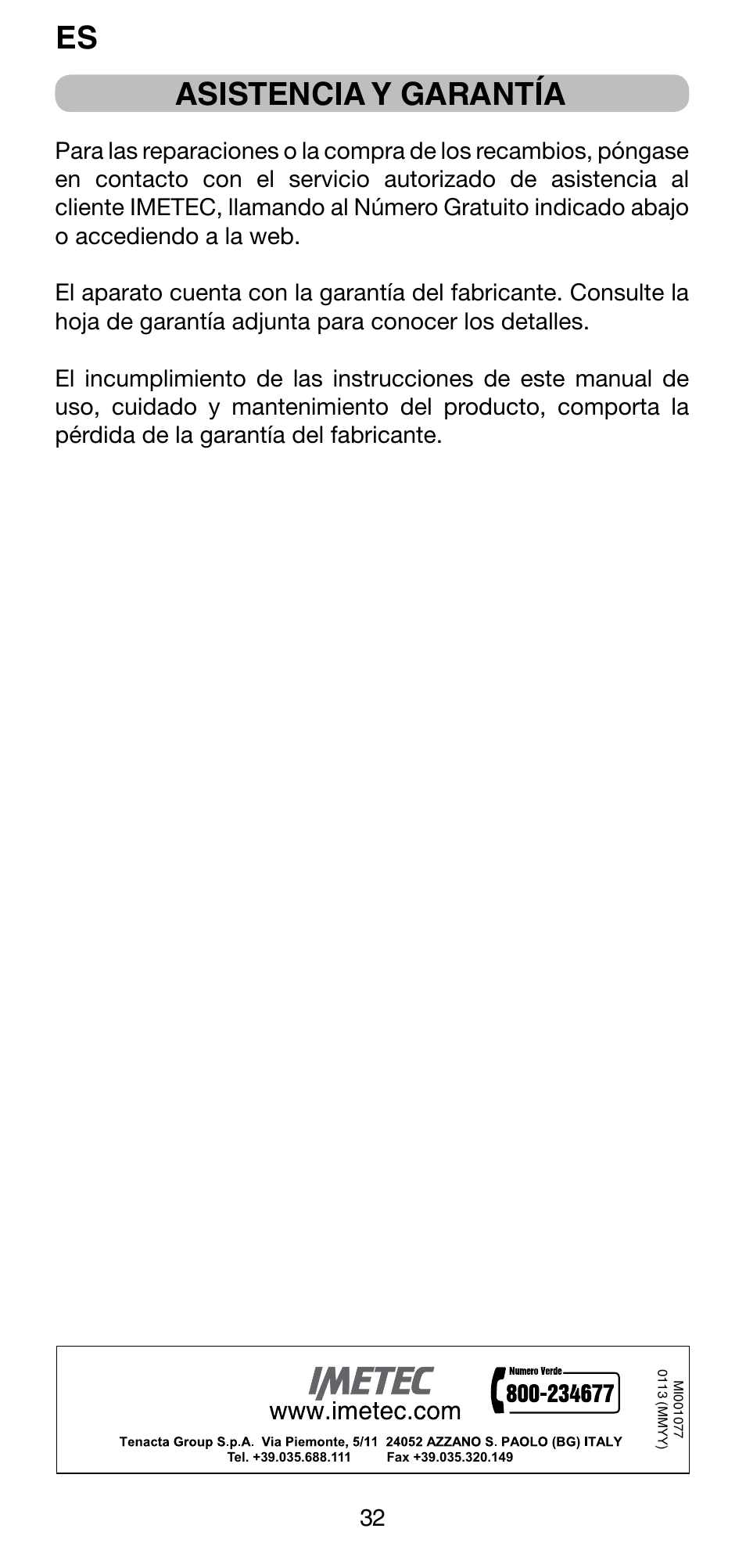Asistencia y garantía | Imetec BELLISSIMA PC5 2500 User Manual | Page 34 / 84
