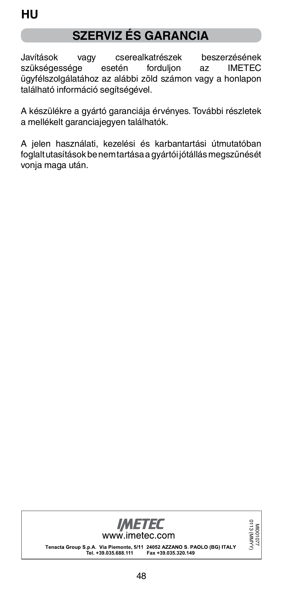 Szerviz és garancia | Imetec BELLISSIMA PC5 2500 User Manual | Page 50 / 84