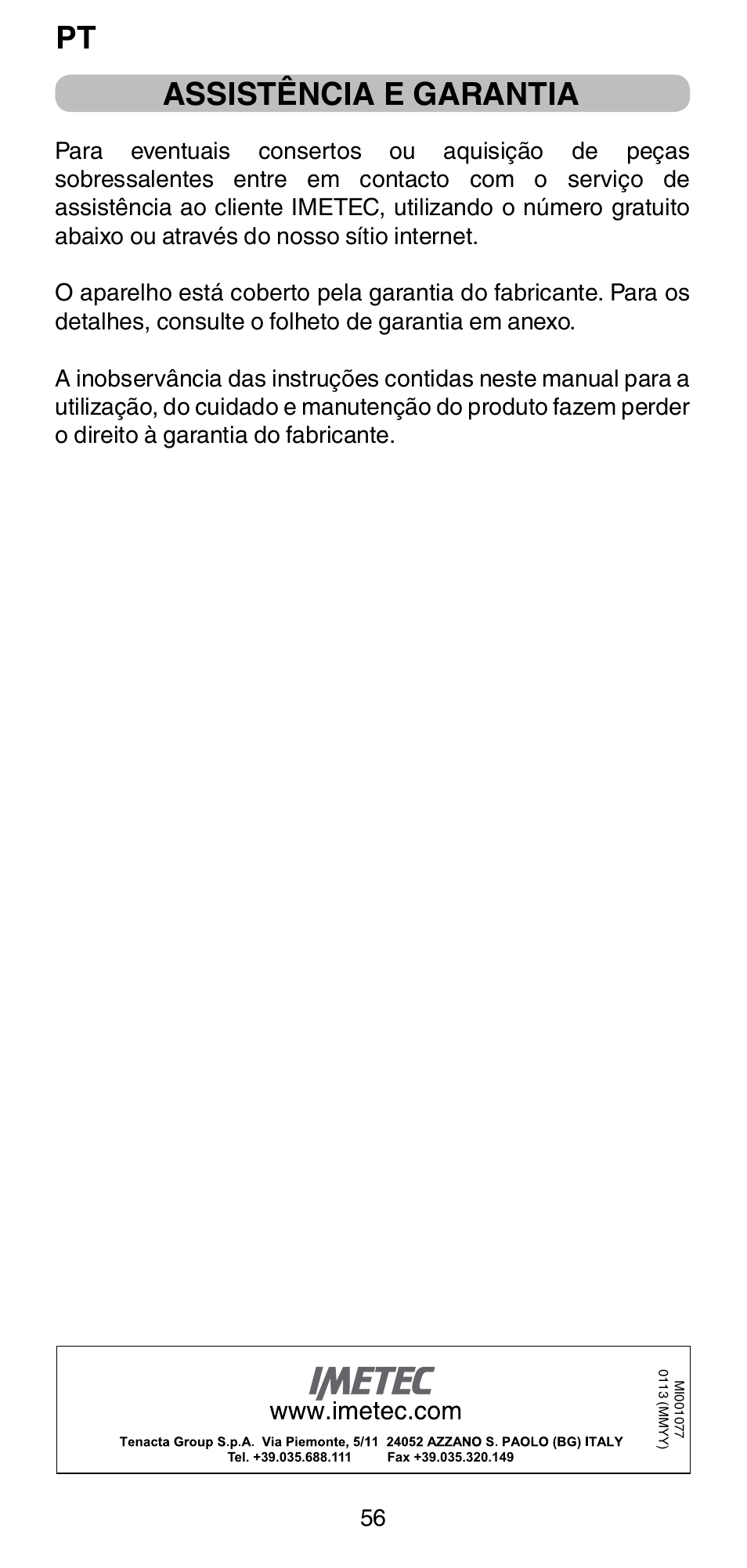 Assistência e garantia | Imetec BELLISSIMA PC5 2500 User Manual | Page 58 / 84