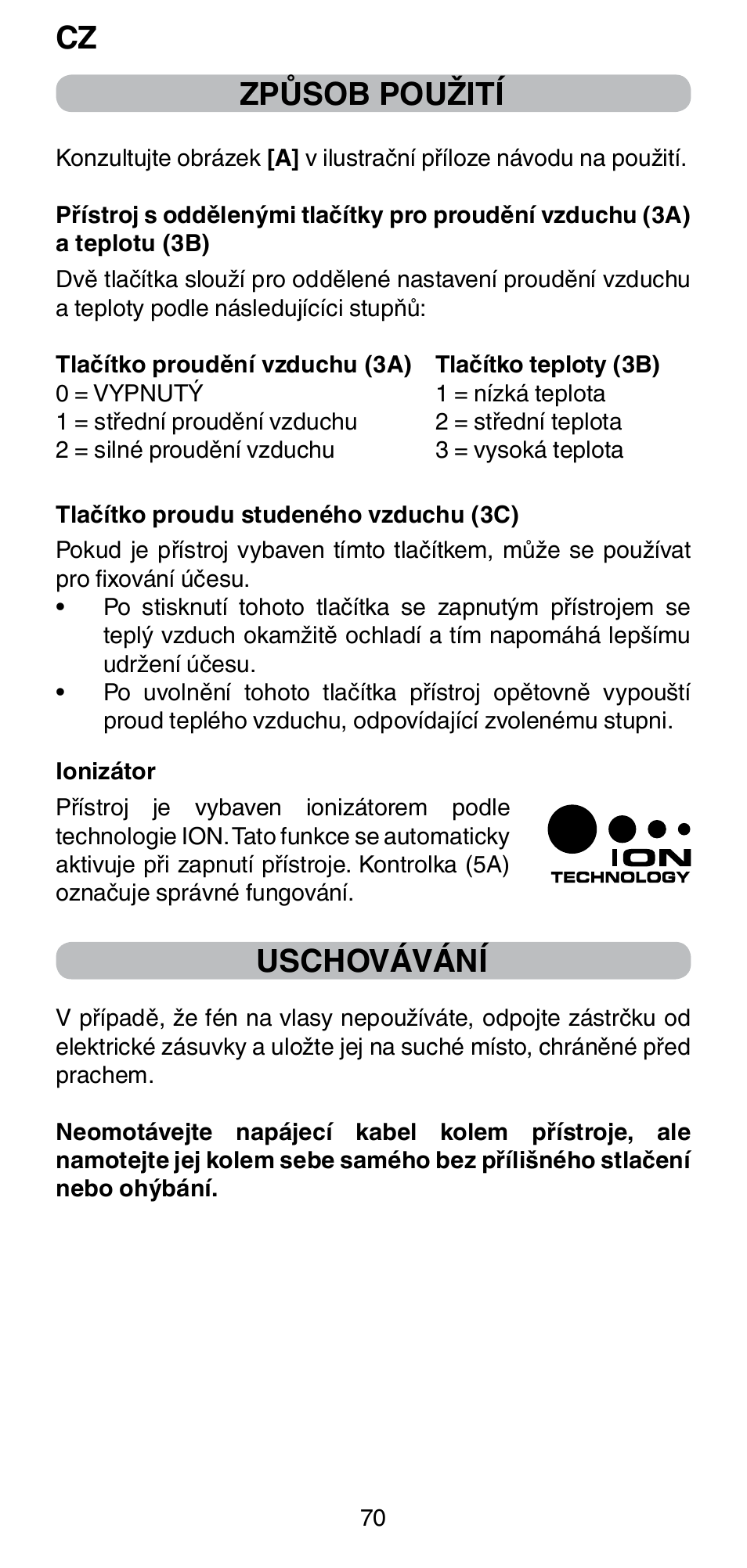 Způsob použití, Uschovávání | Imetec BELLISSIMA PC5 2500 User Manual | Page 72 / 84