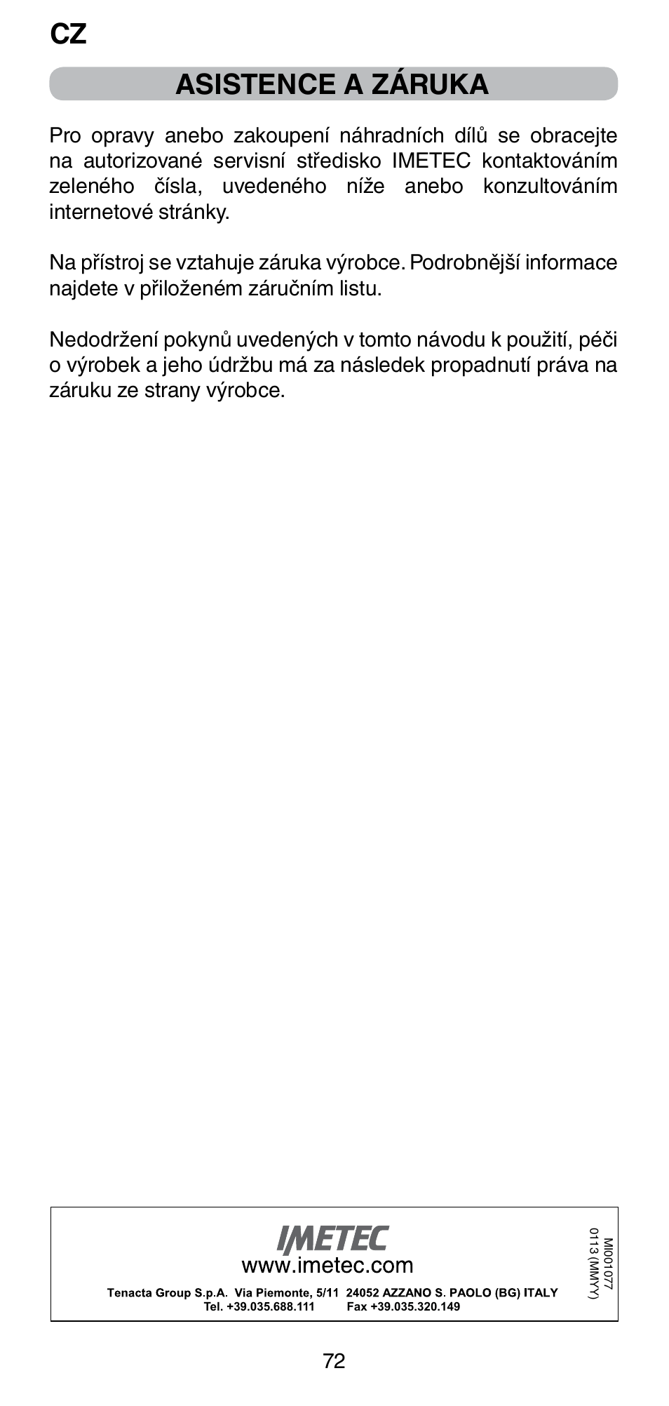 Asistence a záruka | Imetec BELLISSIMA PC5 2500 User Manual | Page 74 / 84