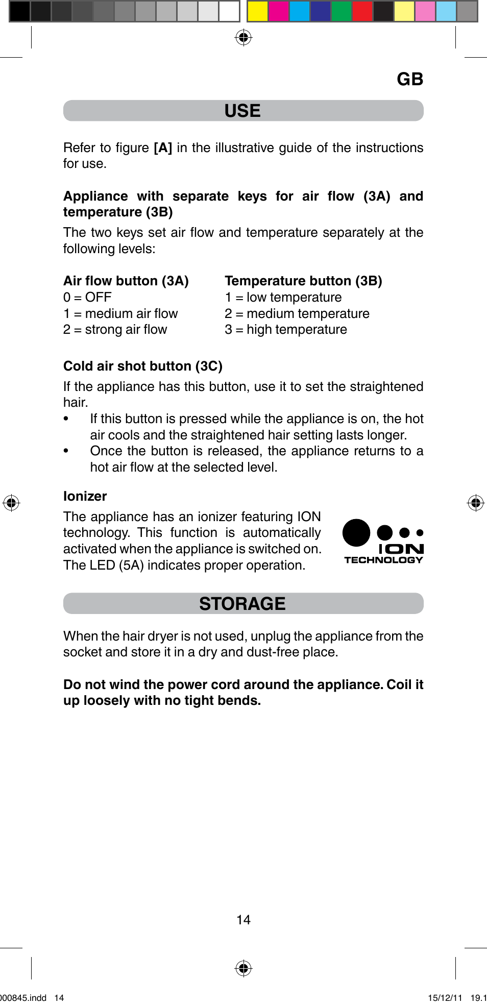 Storage | Imetec BELLISSIMA PROFESSIONAL P1 2500 User Manual | Page 17 / 76