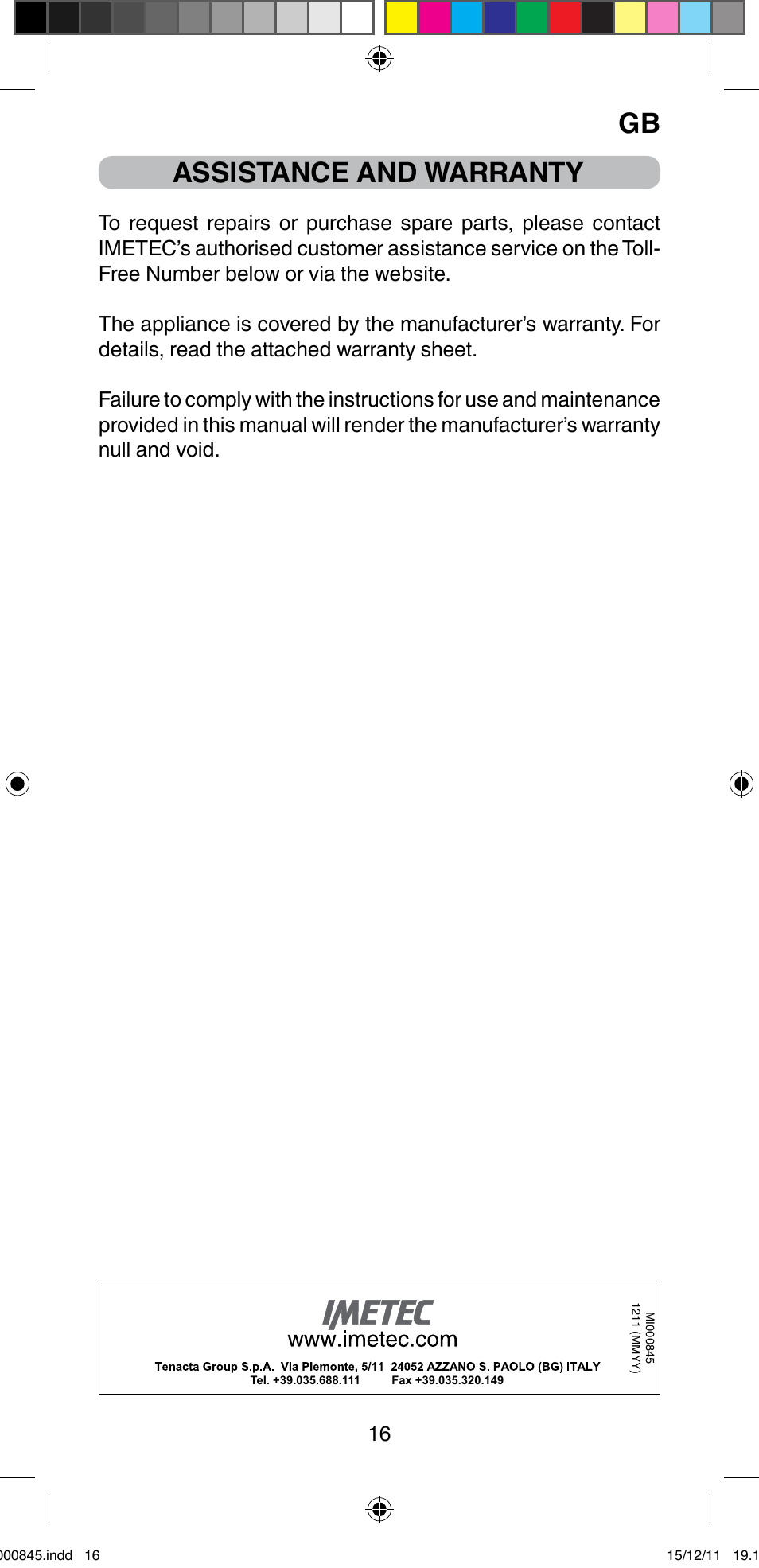 Gb assistance and warranty | Imetec BELLISSIMA PROFESSIONAL P1 2500 User Manual | Page 19 / 76