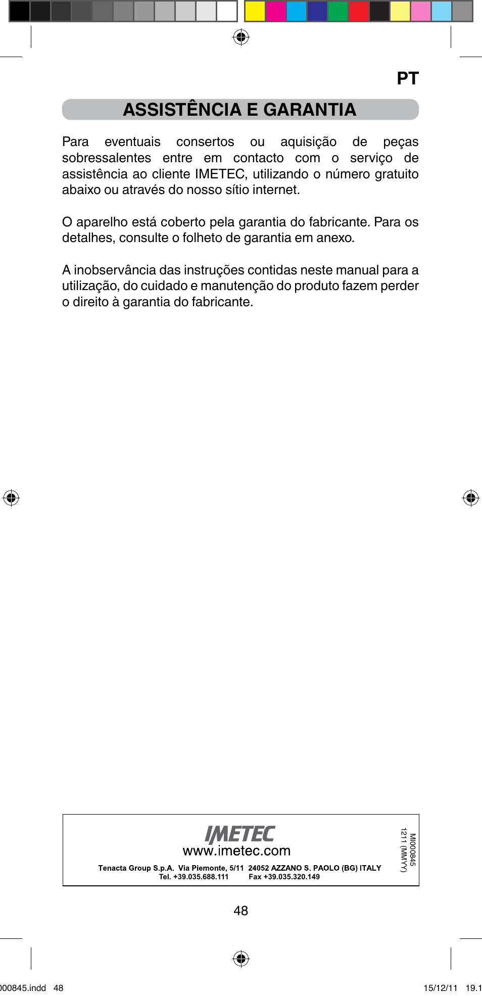 Assistência e garantia | Imetec BELLISSIMA PROFESSIONAL P1 2500 User Manual | Page 51 / 76