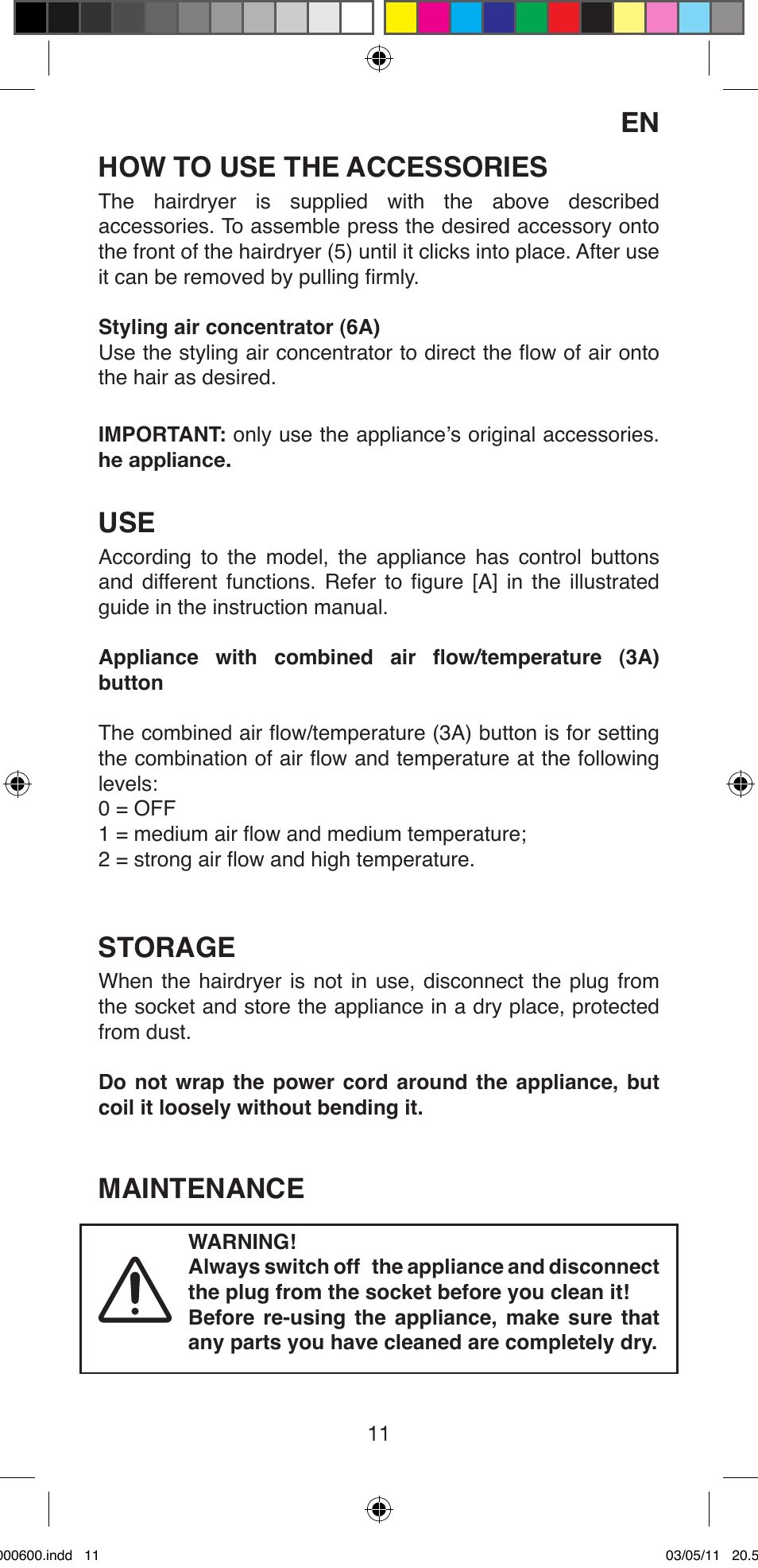 How to use the accessories, Storage, Maintenance | Imetec BELLISSIMA C12 2000 User Manual | Page 13 / 57