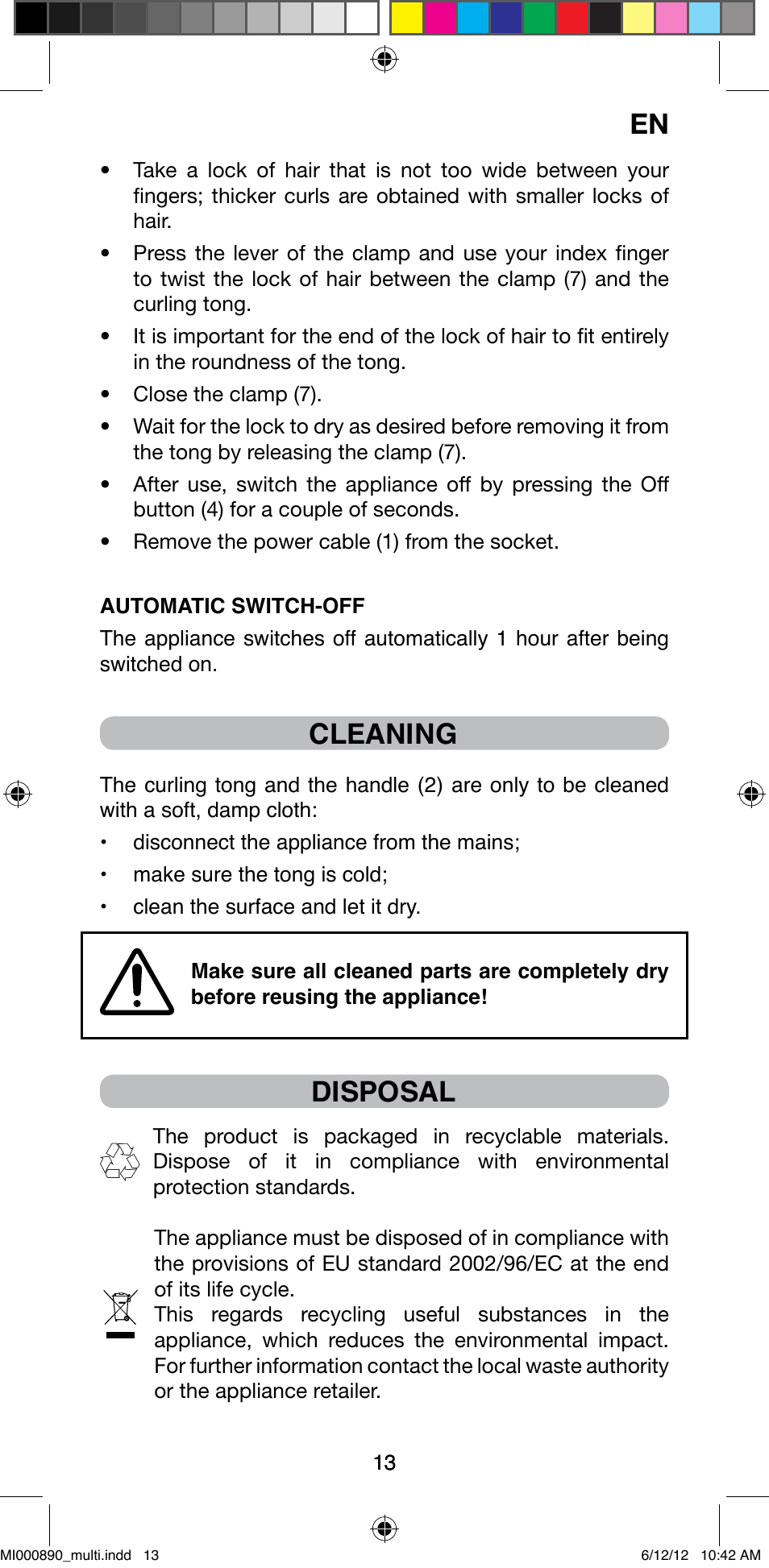Cleaning, Disposal | Imetec BELLISSIMA G13 50 User Manual | Page 15 / 65