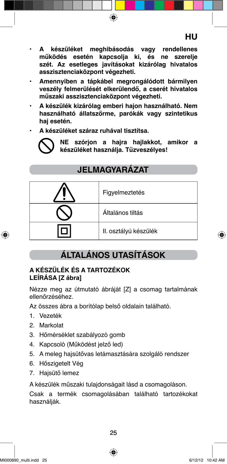 Jelmagyarázat, Általános utasítások | Imetec BELLISSIMA G13 50 User Manual | Page 27 / 65