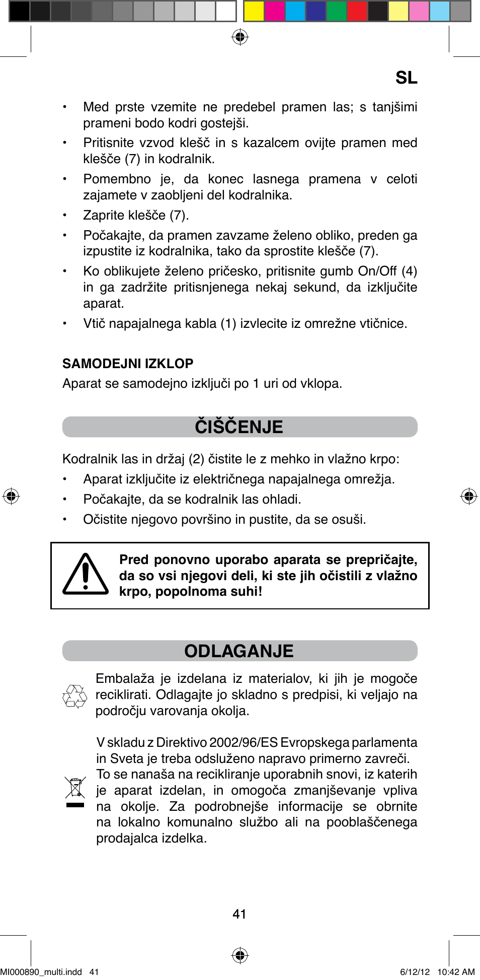 Čiščenje, Odlaganje | Imetec BELLISSIMA G13 50 User Manual | Page 43 / 65