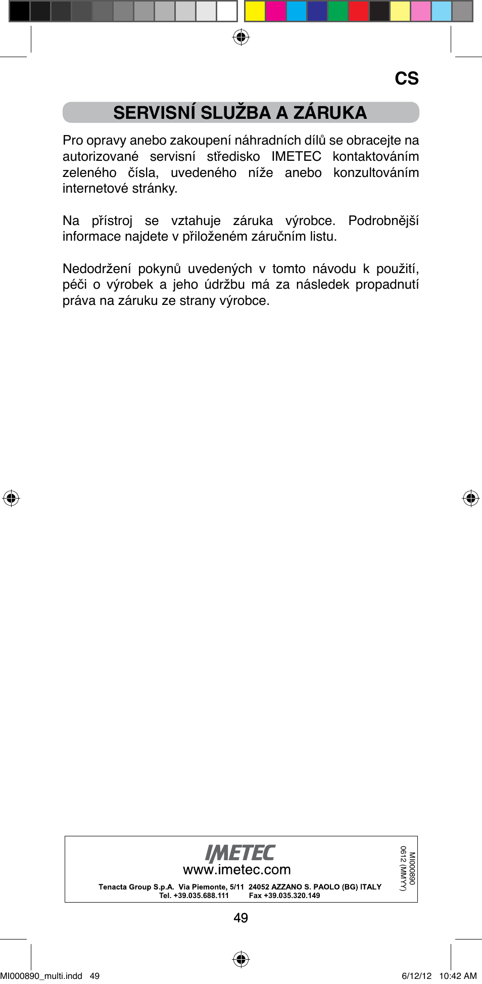 Servisní služba a záruka | Imetec BELLISSIMA G13 50 User Manual | Page 51 / 65