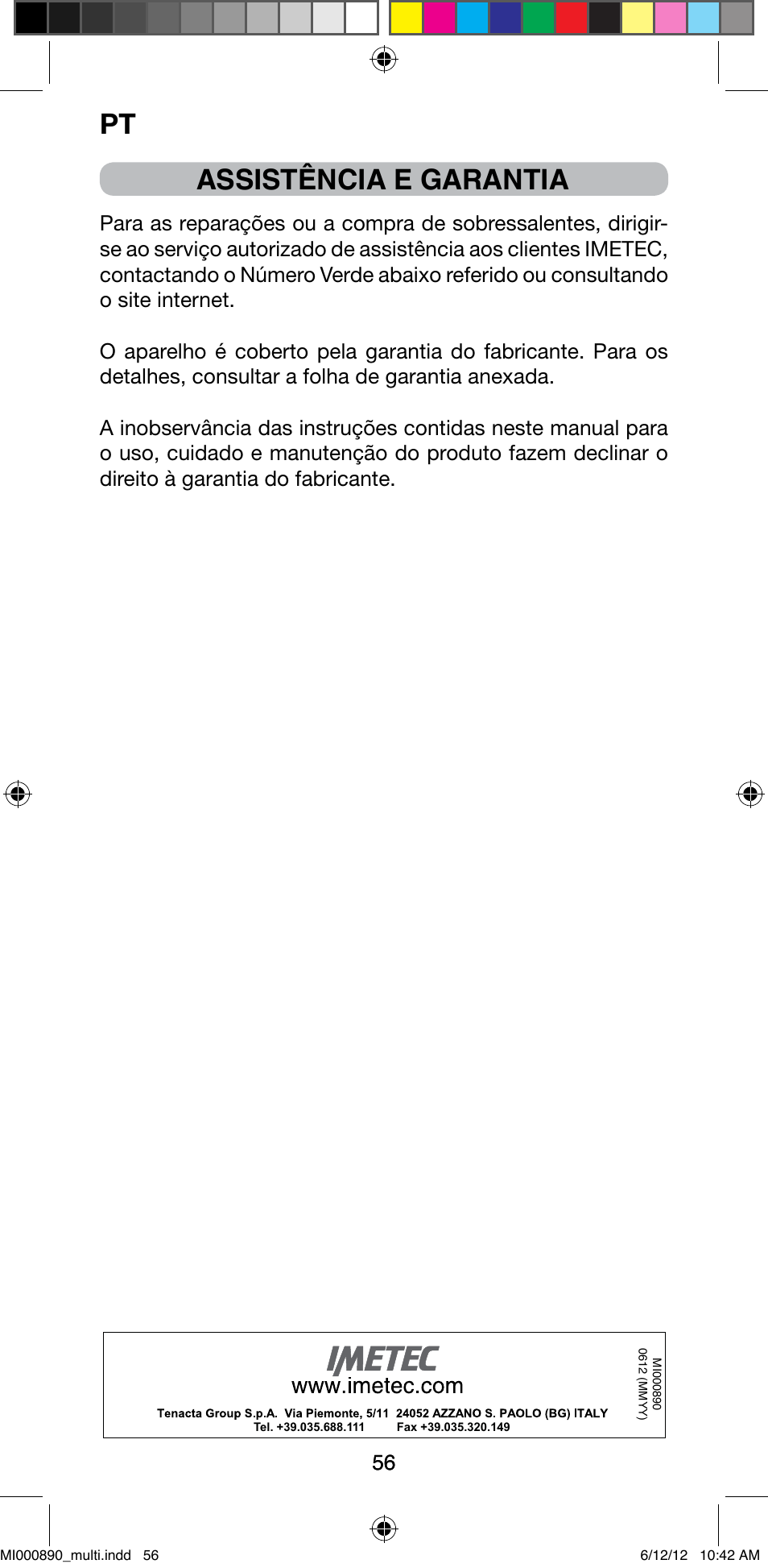 Assistência e garantia | Imetec BELLISSIMA G13 50 User Manual | Page 58 / 65