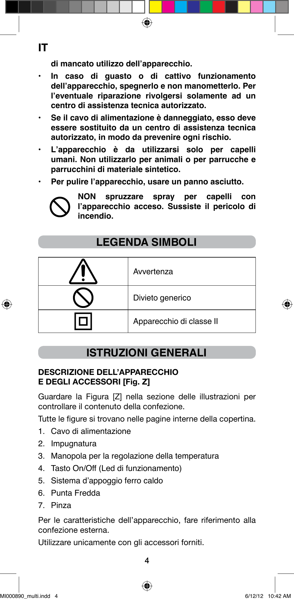 Legenda simboli, Istruzioni generali | Imetec BELLISSIMA G13 50 User Manual | Page 6 / 65