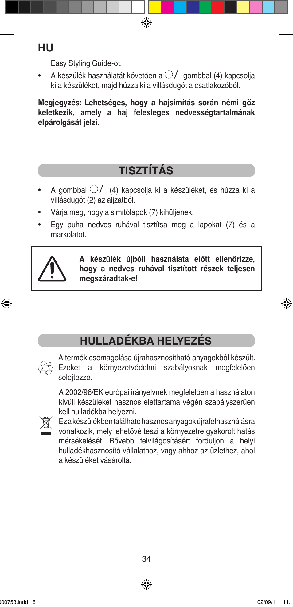 Tisztítás, Hulladékba helyezés | Imetec BELLISSIMA MAGIC TEXTURE B12 100 User Manual | Page 36 / 65