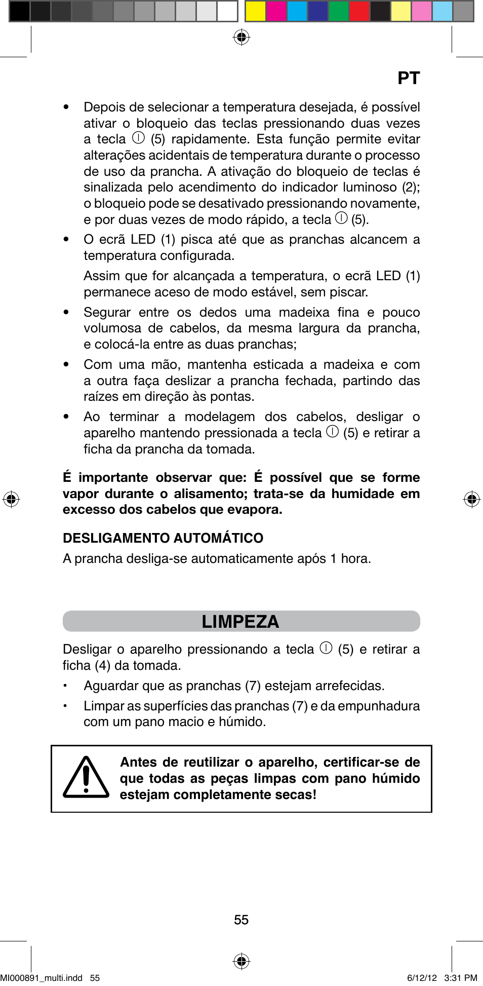 Limpeza | Imetec BELLISSIMA B 100 User Manual | Page 57 / 65