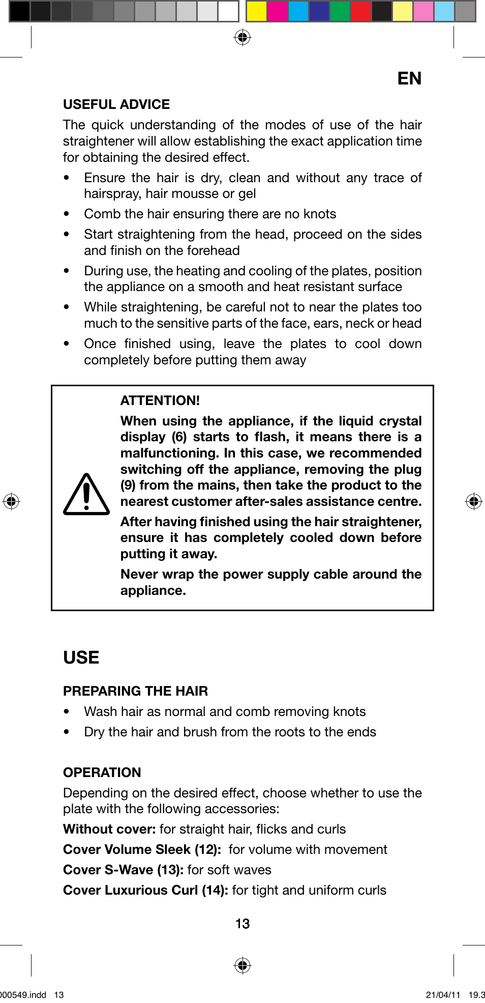 Imetec BELLISSIMA CREATIVITY STYLE CREATOR B7 500 User Manual | Page 15 / 66