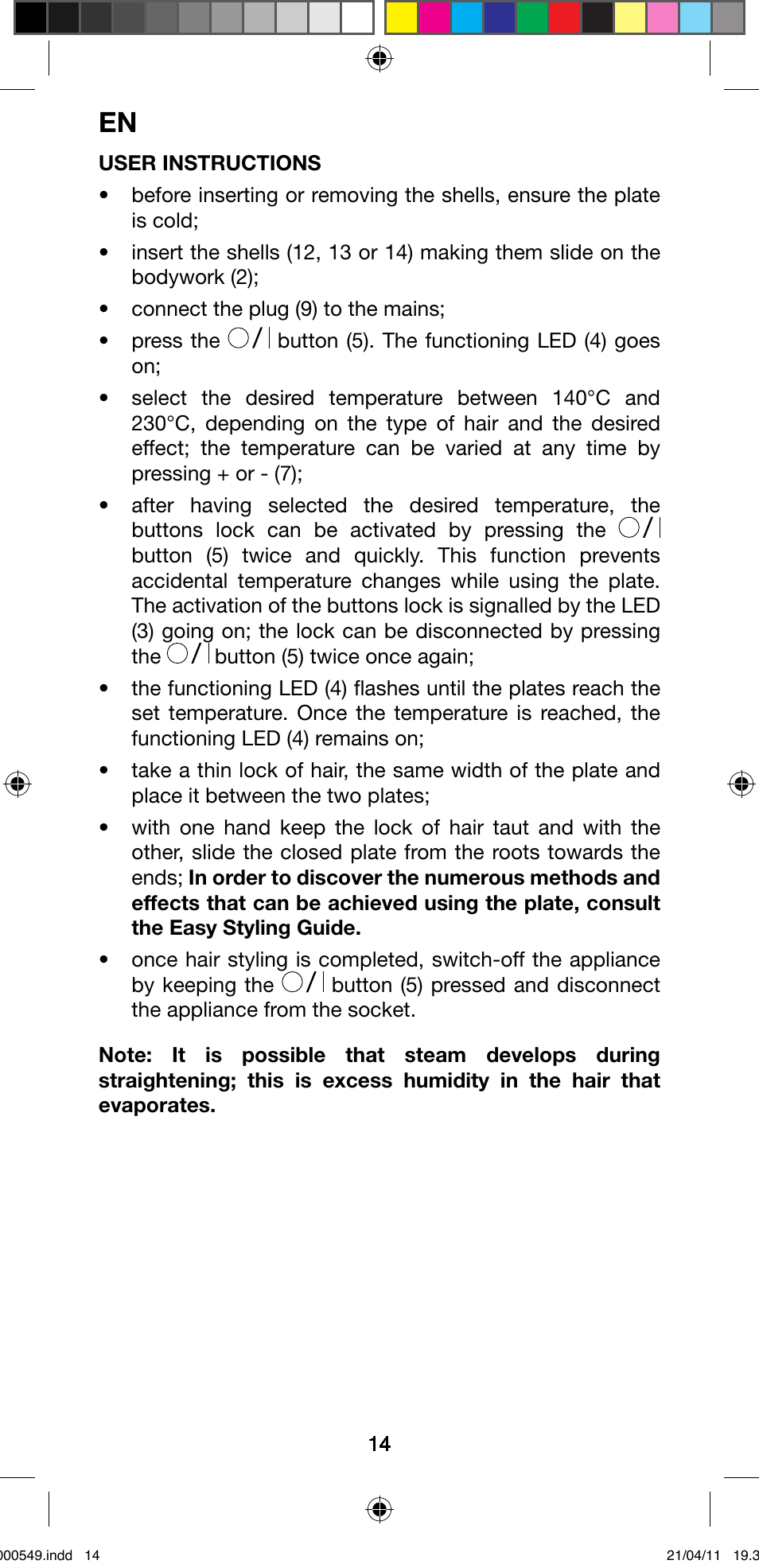 Imetec BELLISSIMA CREATIVITY STYLE CREATOR B7 500 User Manual | Page 16 / 66