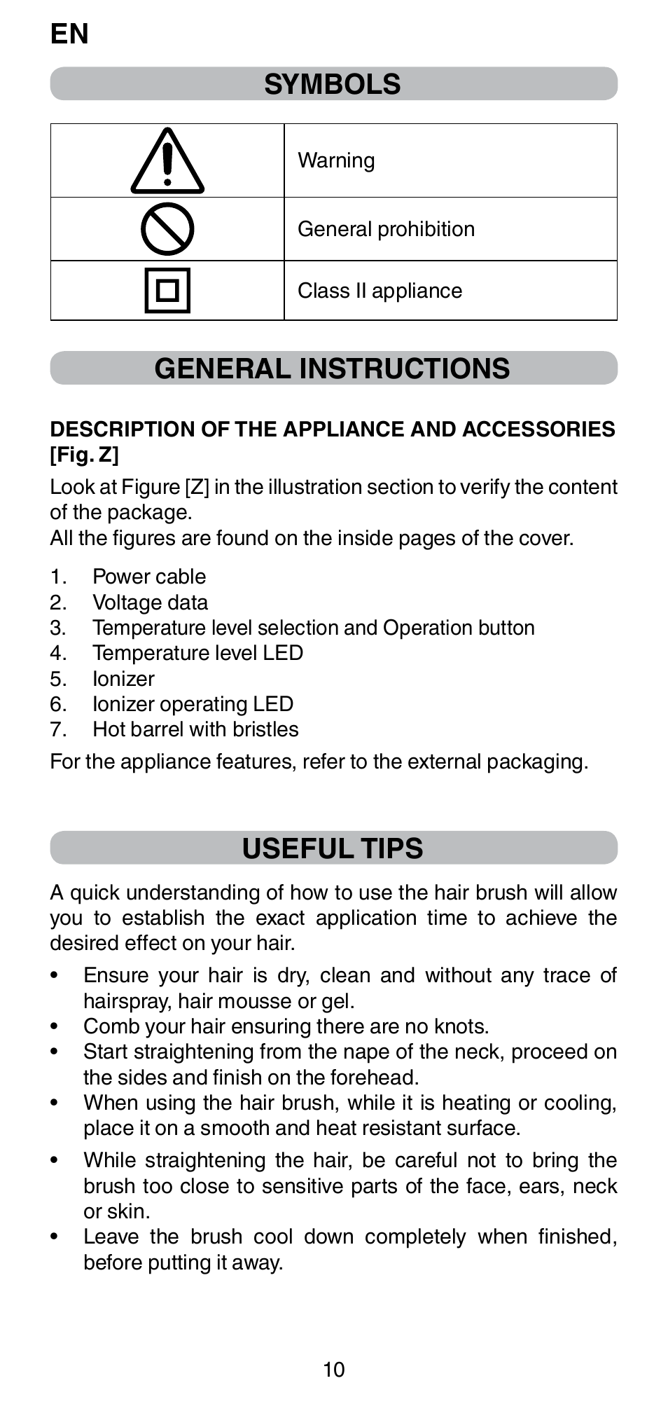 Symbols, General instructions, Useful tips | Imetec BELLISSIMA MAGIC STYLE PB4 38 User Manual | Page 12 / 62