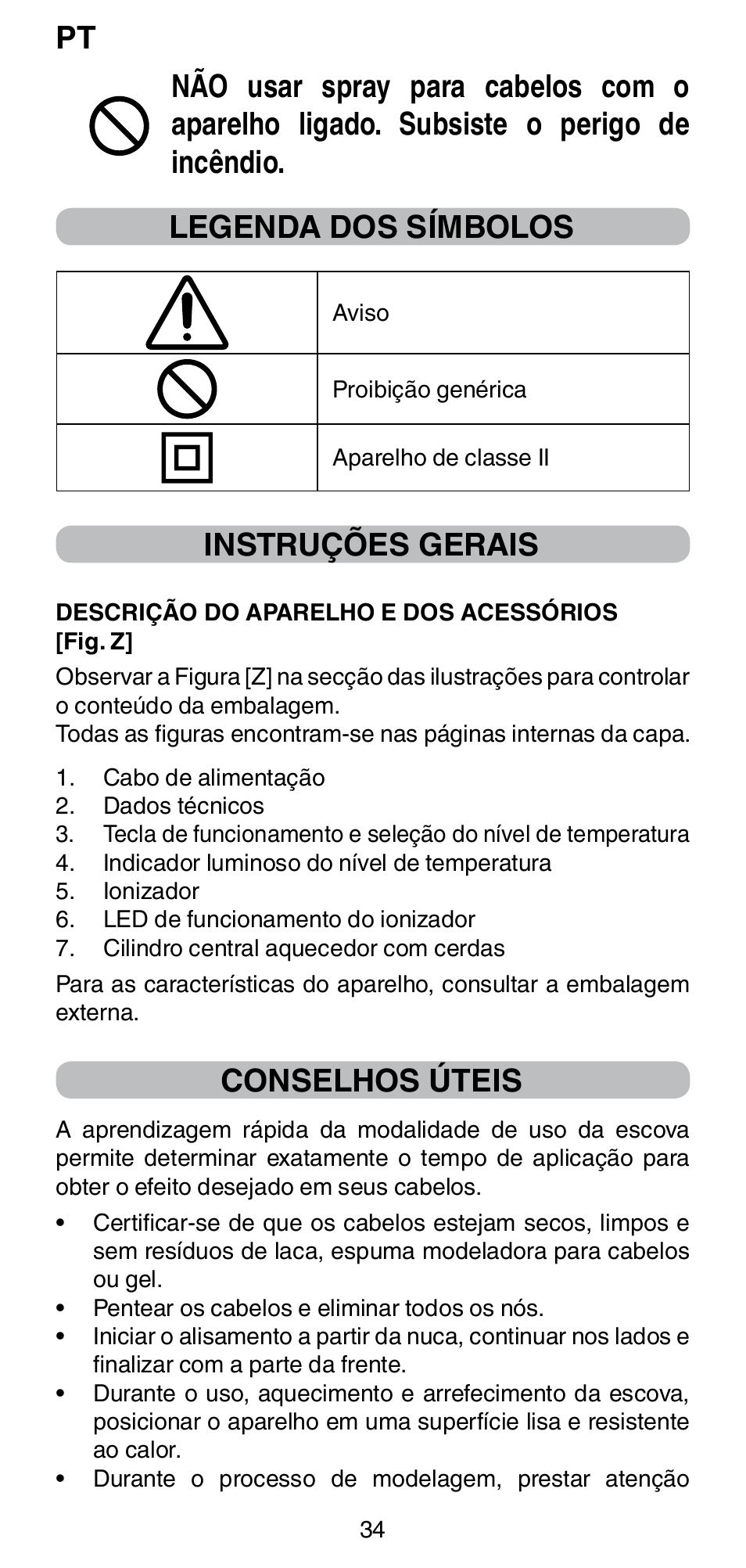 Instruções gerais, Conselhos úteis | Imetec BELLISSIMA MAGIC STYLE PB4 38 User Manual | Page 36 / 62