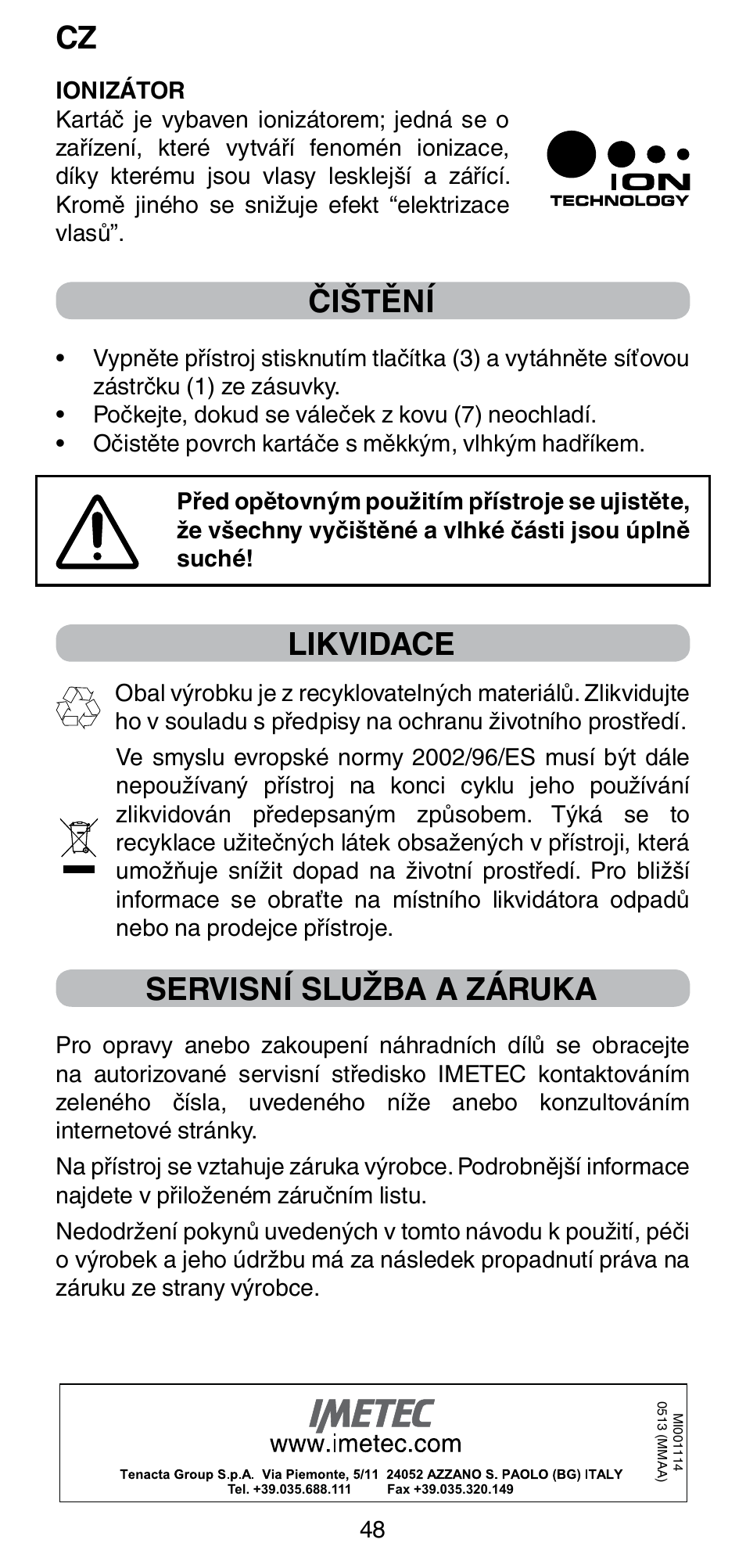 Čištění, Likvidace, Servisní služba a záruka | Imetec BELLISSIMA MAGIC STYLE PB4 38 User Manual | Page 50 / 62