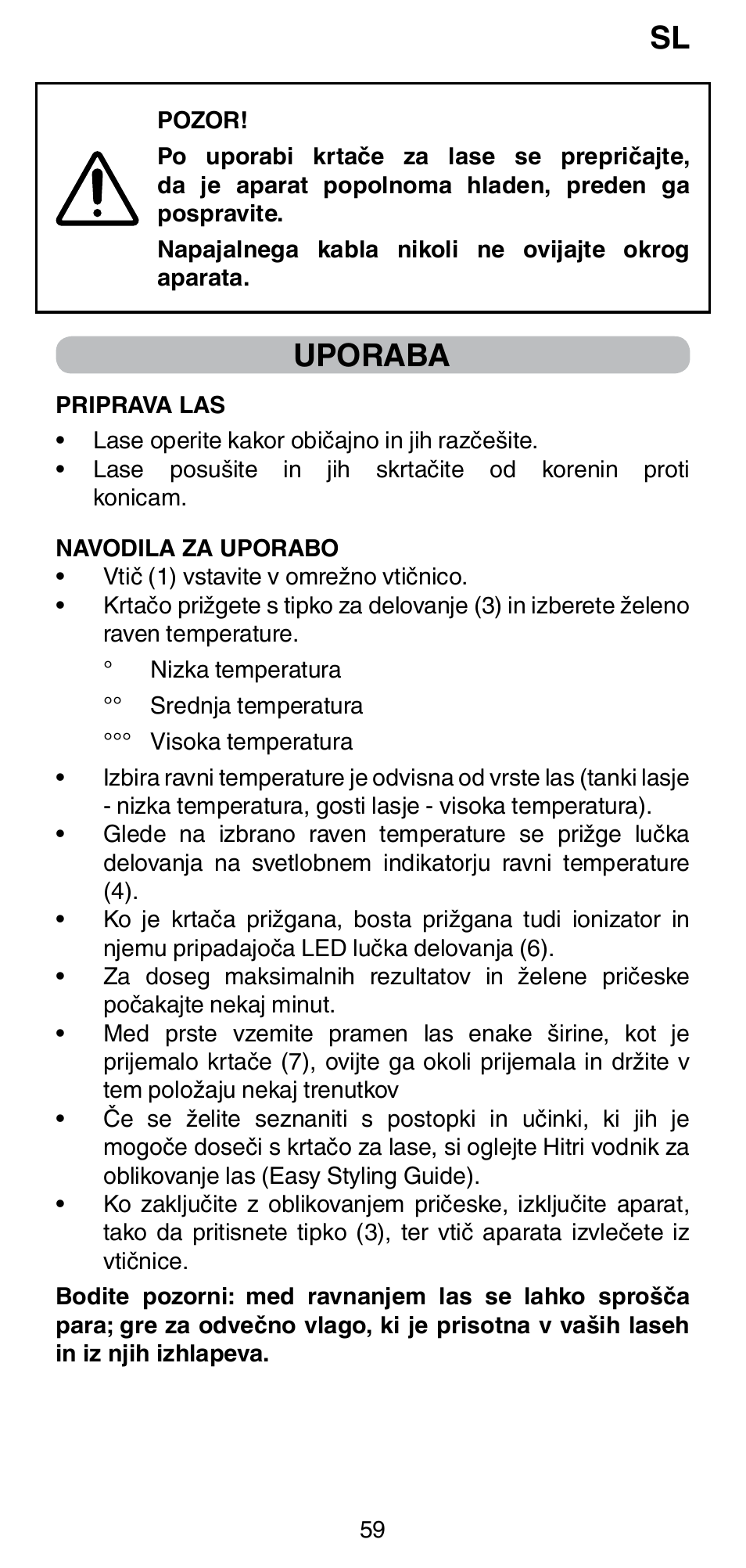 Uporaba | Imetec BELLISSIMA MAGIC STYLE PB4 38 User Manual | Page 61 / 62