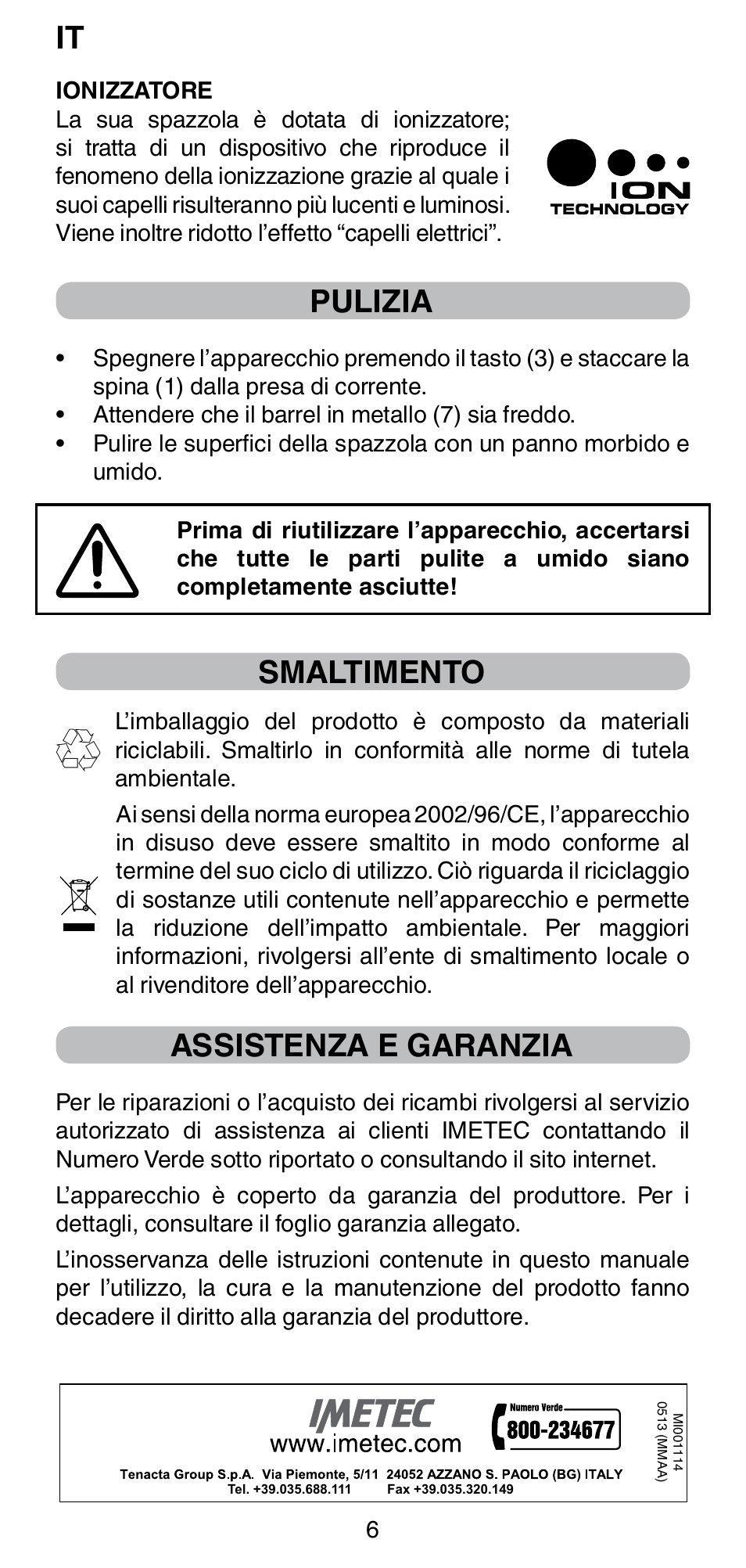 Pulizia, Smaltimento, Assistenza e garanzia | Imetec BELLISSIMA MAGIC STYLE PB4 38 User Manual | Page 8 / 62