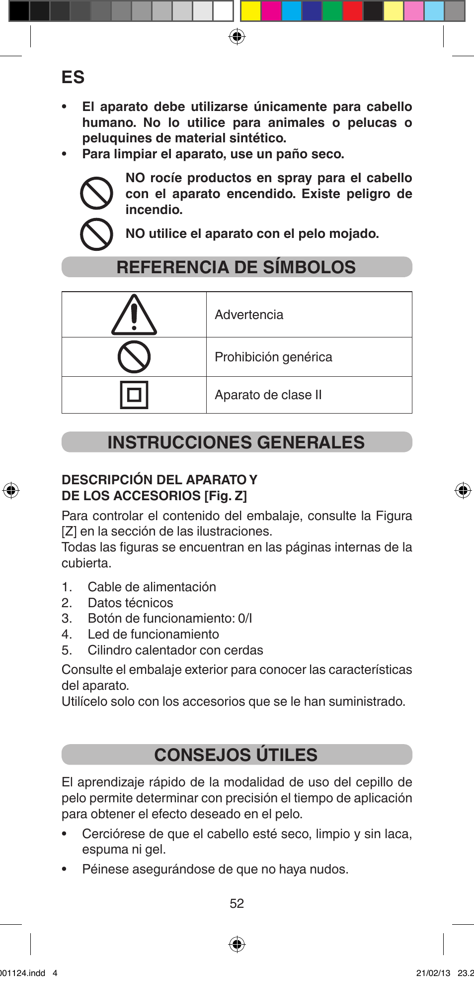 Referencia de símbolos, Instrucciones generales, Consejos útiles | Imetec BELLISSIMA MAGIC STYLE PB1 25 User Manual | Page 54 / 56