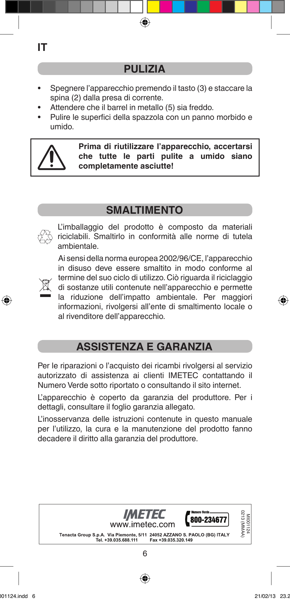 Pulizia, Smaltimento, Assistenza e garanzia | Imetec BELLISSIMA MAGIC STYLE PB1 25 User Manual | Page 8 / 56
