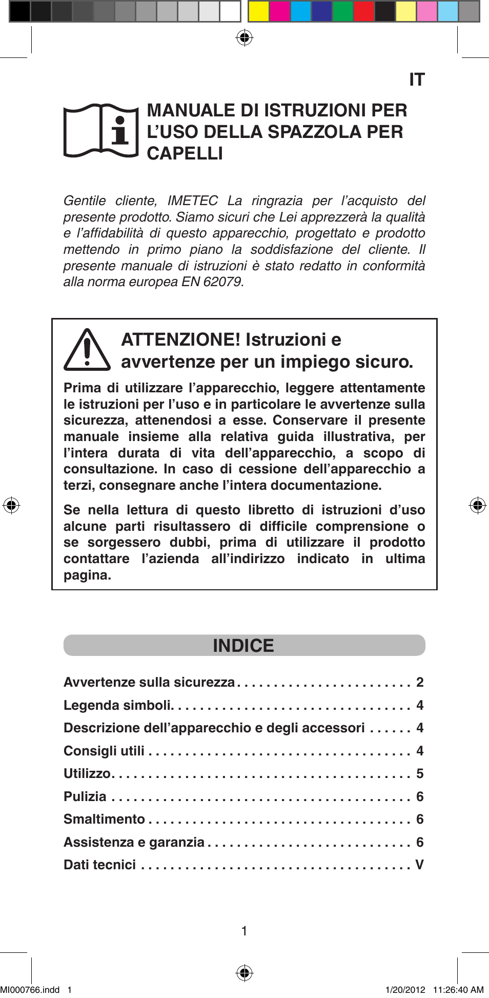 Indice | Imetec BELLISSIMA MAGIC STYLE PB1 30 User Manual | Page 3 / 50