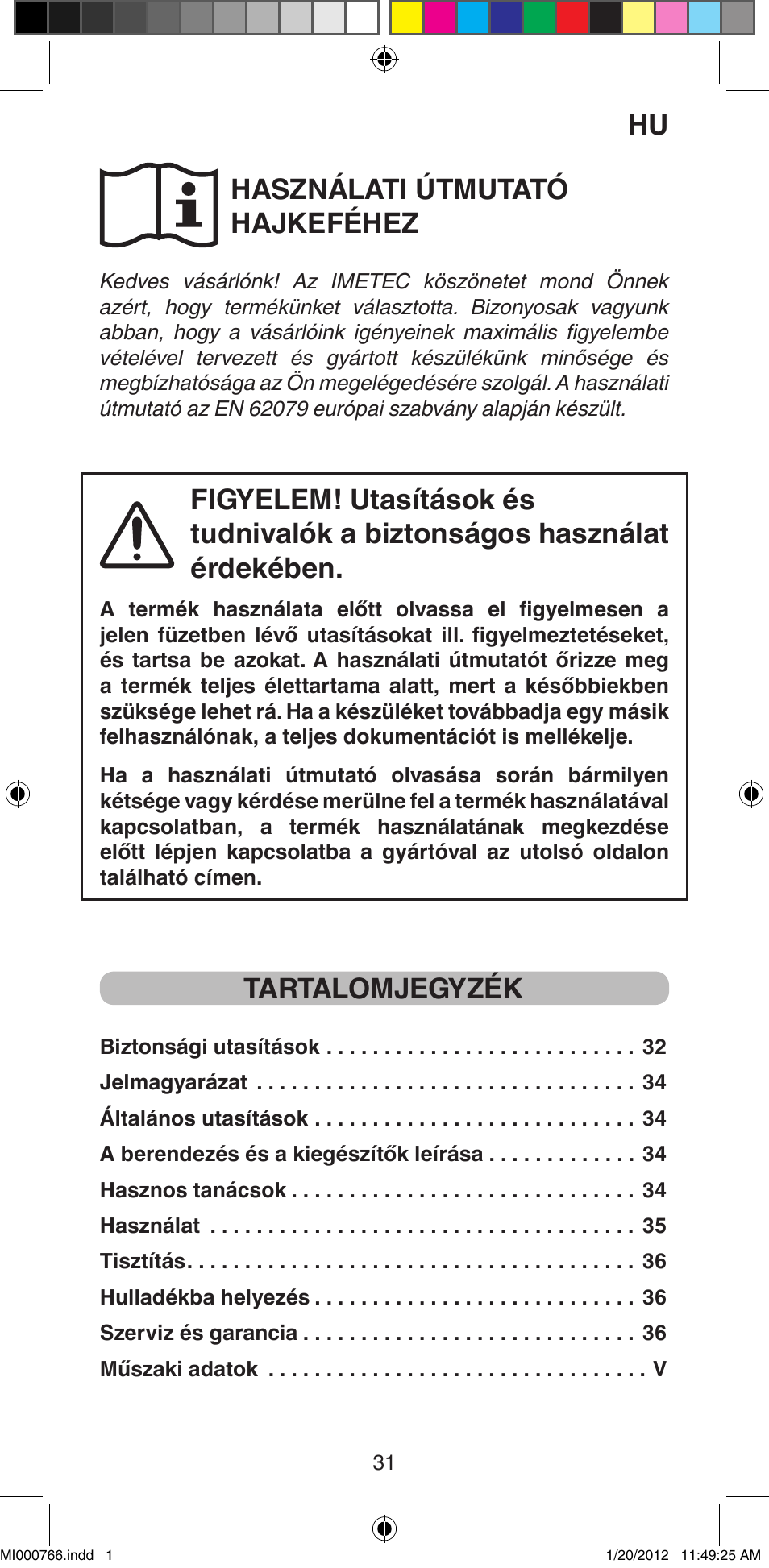 Használati útmutató hajkeféhez, Tartalomjegyzék | Imetec BELLISSIMA MAGIC STYLE PB1 30 User Manual | Page 33 / 50